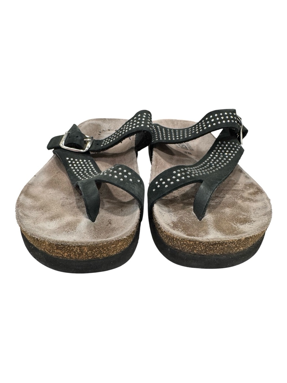 MEPHISTO “Helena Spark” black nubuck slide sandals, rhinestones on straps, 8 - Picture 4 of 16